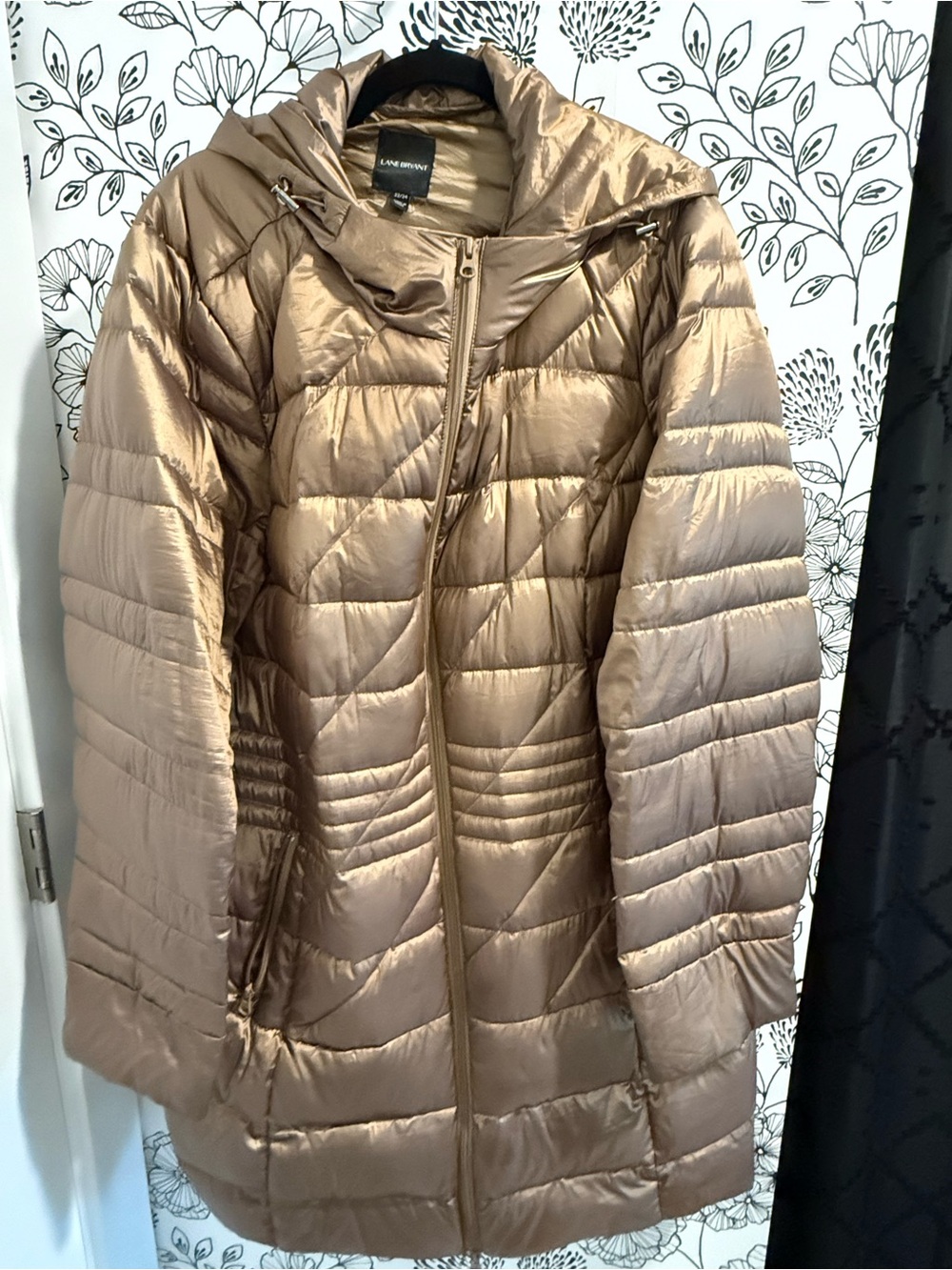 Lane Bryant Metallic Bronze Quilted Hooded Puffer Coat